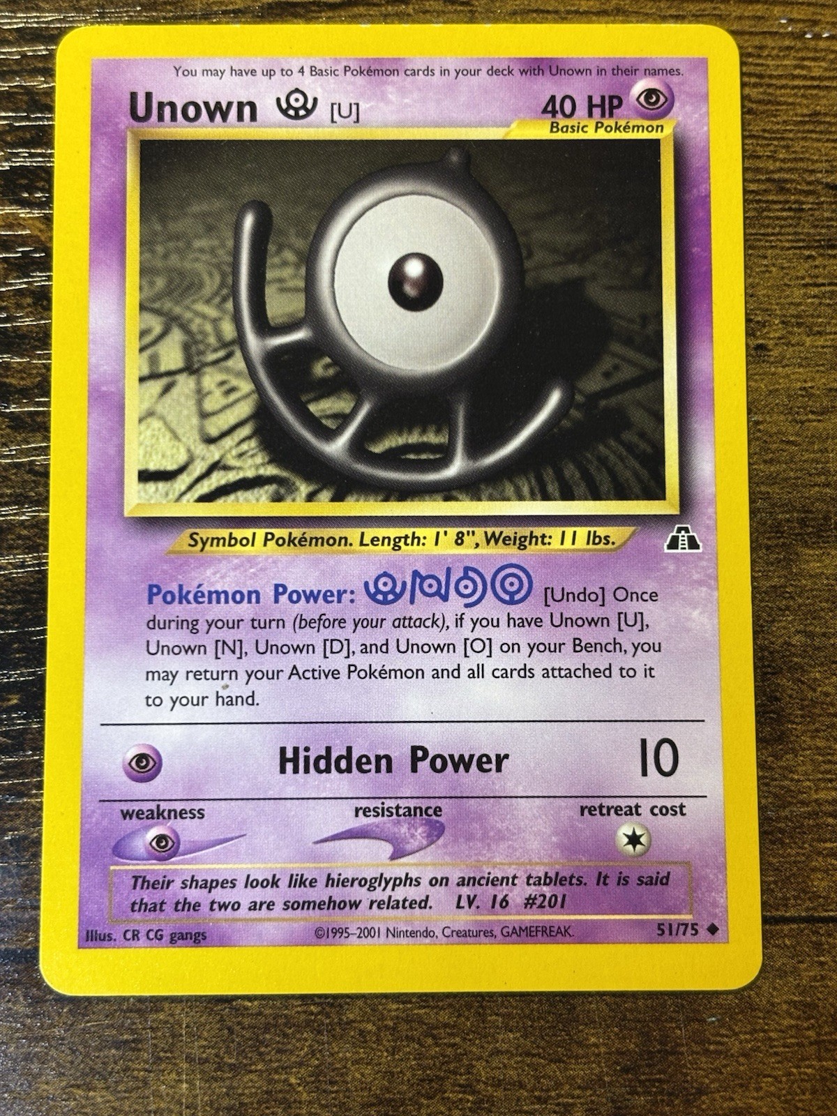 Unown U 51/75 2001 Neo Discovery Unlimited Regular Uncommon - LP