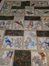 Stunning Machine Embroidered Quilt Birds Butterflies Wall Hanging/Throw 57 X44