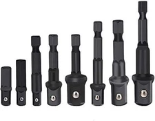 8-Piece Impact Sockets Adapter Sets Hex Shank 1/4" 3/8" 1/2" CVS for Drill Tools
