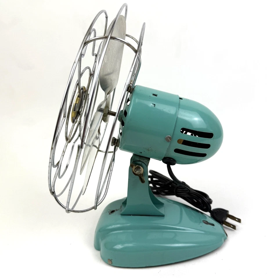 Vintage Eskimo 08105 McGraw-Edison Co. Fan Aqua Turquoise Teal Desk Fan 8” Works - Image 4 of 4