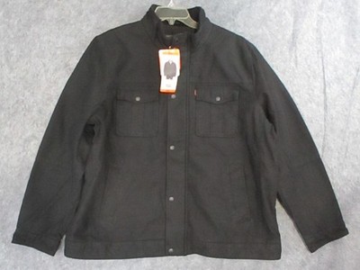 Levis Jacket Mens 2XL Black Quilted Lined Trucker Full Zip Snap Pockets Twill