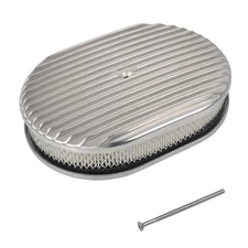 Polished Aluminum 12" Oval Full Finned Air Cleaner Assembly For Chevy Ford Mopar