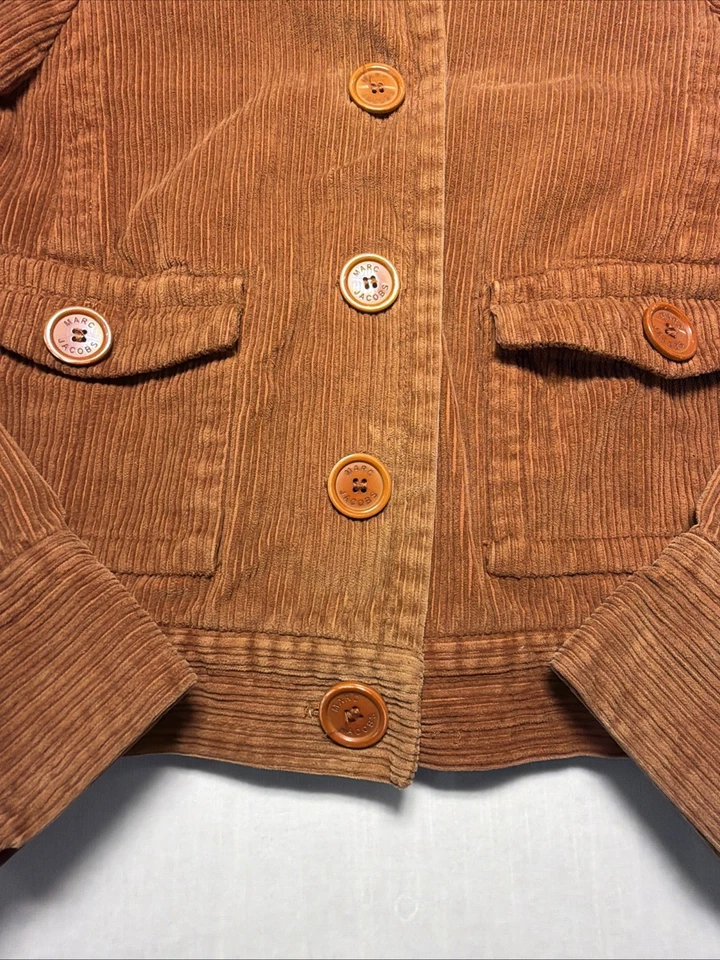 复古 Marc Jacobs Y2K 棕色橙色灯芯绒西装外套 M 设计师时尚秋季 — 第 4/4 张图片