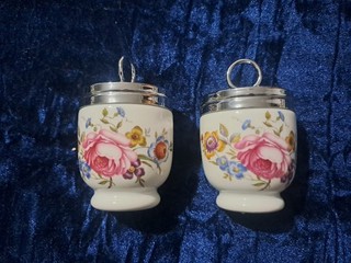 Vintage Royal Worcester Lavinia Porcelain Egg Coddlers Set of 2 Original Box