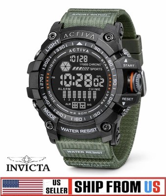 $99 Activa Strike X Invicta Mens Black Green Digital 56mm Watch NIB