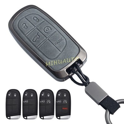 For Jeep Renegade Compass Dodge Chrysler Metal Leather Car Key Cover Case Chain