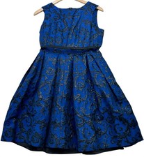 Taylor Womens Fit-&-Flare Cocktail Dress Sleeveless 6 Royal Blue Black Jacquard