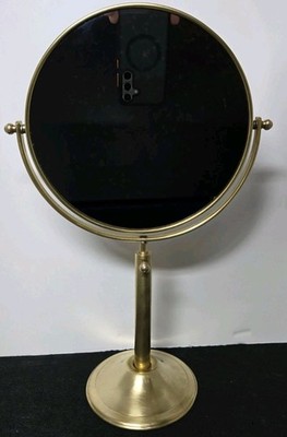 1950's Vintage Two Sided Brass Vanity Mirror. Round Classic Functional Design.