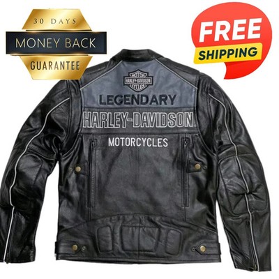 Harley Men's Passing Link Distressed Genuine Real Cowhide Black Leather Jacket