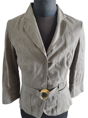 OVS Damen Blazer Leinen Khaki Gr. 44 Tailliert Elegant Business Jacke #