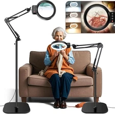 Large Floor Magnifying Glass, w/Light & Stand, LED Adjustable Height, Floor Lamp