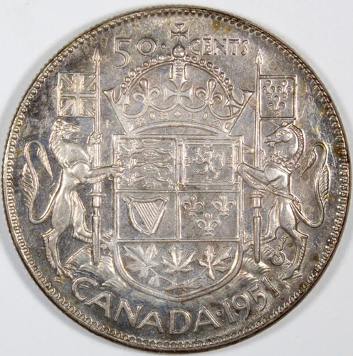 1951 Canada 50 Cent Almost Uncirculated Plus Low Mintage KM-45 Free Shipping