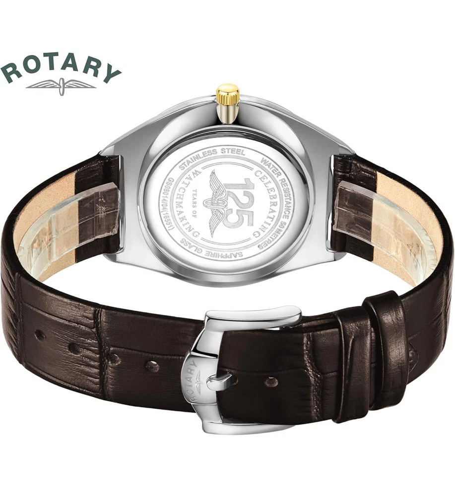 GS08010/02 Rotary Ultra Slim Gts S/S Silver Dial Brown Leather Strap Watch £169 - image 2 of 4