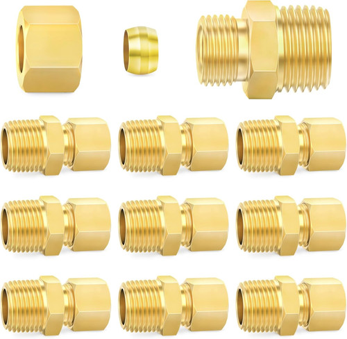 Brass Compression Tube Fitting, 1/8" OD X 1/8" NPT Male Compression