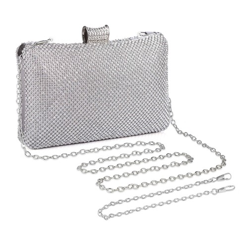 Women Clutch Evening Bag Chain Shoulder Bag Bridal Wedding Party Handbag Silver