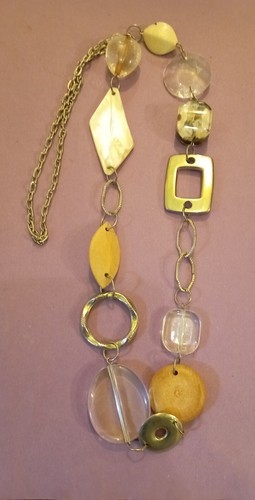 Collier Sautoir Long Perles Ovales Résine Beige Gris - Bijou Mode Rétro, Occasion Très Bon état