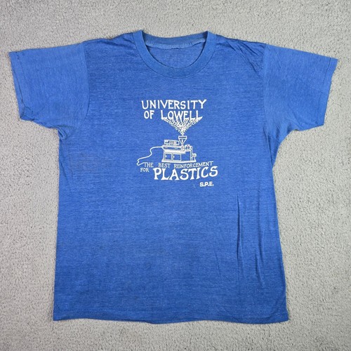 Vintage 70er 80er Jahre University of Massachusetts Lowell Kunststoffe T-Shirt Herren Größe