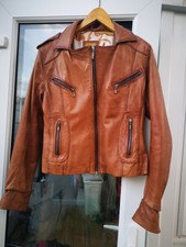 Ladies Genuine Leather Tan Aviatrix Jacket Size2xl