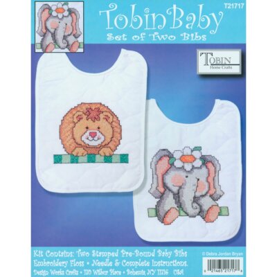 Tobin Stamped Cross Stitch Bib Pair Kit 8''X10'' 2/Pkg-Noah's Ark