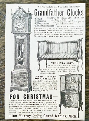 Antique1903 LINN MURRAY FURNITURE Vtg Xmas Print Ad~Grand Rapids,Mich.Clock/Sofa