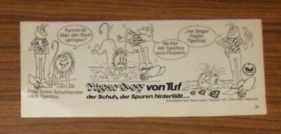 Seltene Werbung TUF TIGERBOY Schuhe Sieger tragen Tigerboy Comic 1986