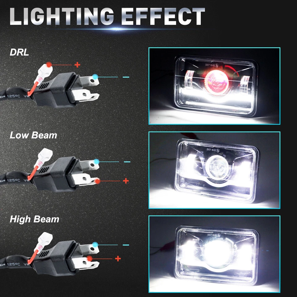 Faros LED de haz alto/bajo para Kenworth W900 T800 Peterbilt 357 379 378 4 piezas 4x6" Foto 4 de 4