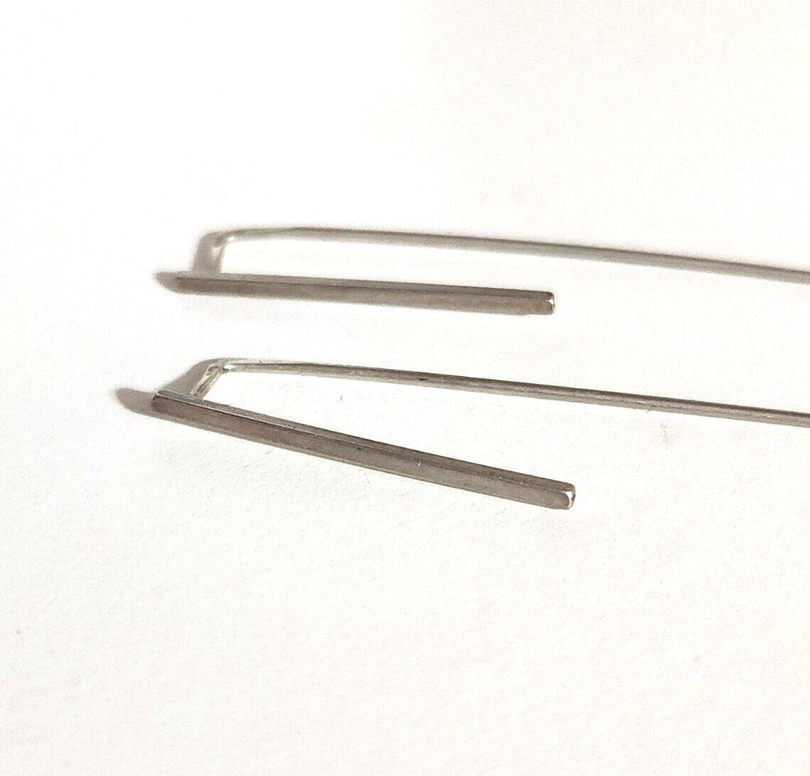 Minimal Bar Earrings Threader Pull Through Silver… - image 1