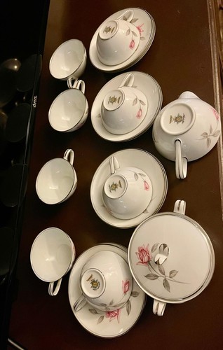 Noritake Rosemarie #6044 19Pc Tea/Coffee Set Cup &Saucer, Creamer &Sugar Bowl - Picture 2 of 9