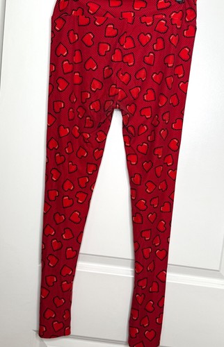 Lularoe Kids Leggings Valentine Day Amore Red Size 8-14 - Picture 4 of 6