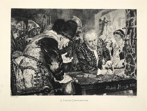 A Forced Contribution by Adolph Menzel early etching print original 1887