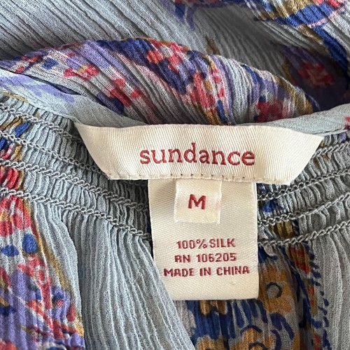 Sundance 100% Crinkled Sheer 100% Silk Top SZ Med Floral 3/4 Sleeve Blouse - Picture 7 of 8