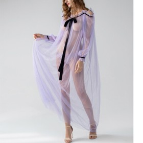 Sexy Lingerie Women Long Lace Kimono Robe Dress Sheer Gown See-Through Sleepwear