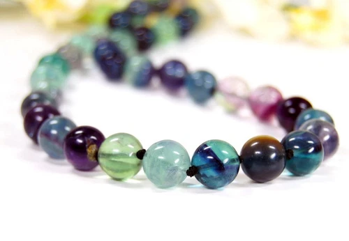 Beautiful Gemstones Necklace Fluorite Single Knotted Ball Shape Ø-10mm