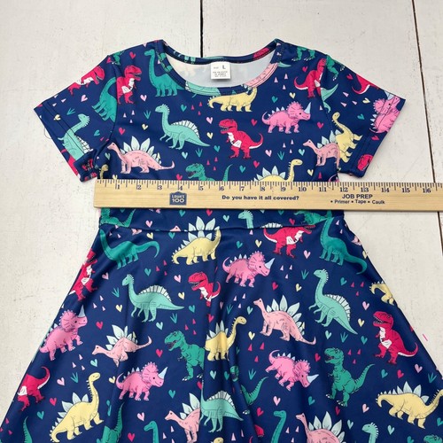 Blue Dinosaur All Over Print Short Sleeve Shirt Dress Fit and Flare Girls L - Picture 5 of 7