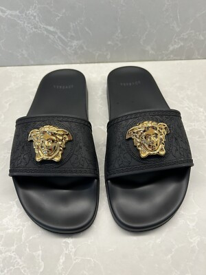 Versace Slides Medusa Black Gold size 9 Women s Excellent