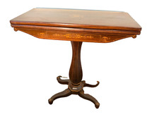 Biedermeier Konsol-Spieltisch Nußbaum intarsiert 1840