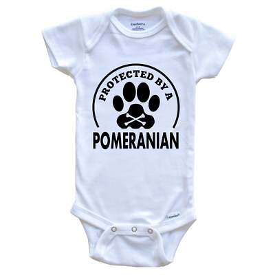Protected By A Pomeranian Funny Dog One Piece Baby Bodysuit
