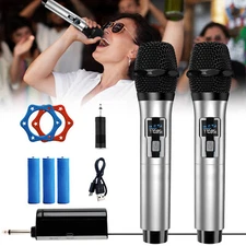 Pro UHF Wireless Microphone Cordless 2 Handheld Mic System Rechargeable Karaoke