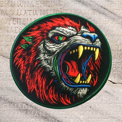 Lion Patch Embroidered Iron-on Applique Halloween Infected Zombie Zoo Animal