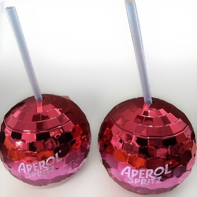 8 set/20 Oz Aperol Branded Red Disco Party Balls / Lids and Straw