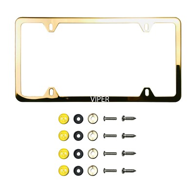 Fit Dodge Vipe Laser Etching Stainless Steel Gold Slim License Frame w/Metal Cap