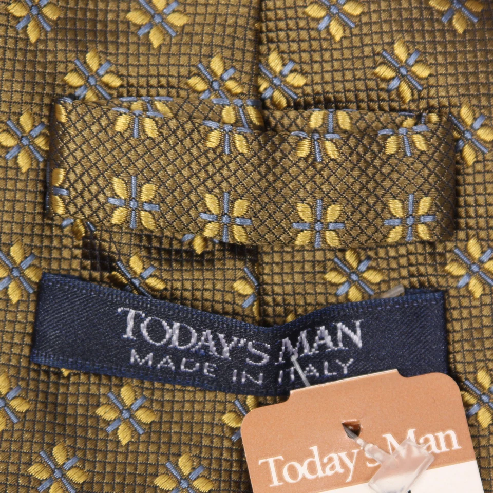 Corbata de cuello de seda Desgien verde natural con floreta amarilla y azul HOMBRE DE HOY Foto 4 de 4