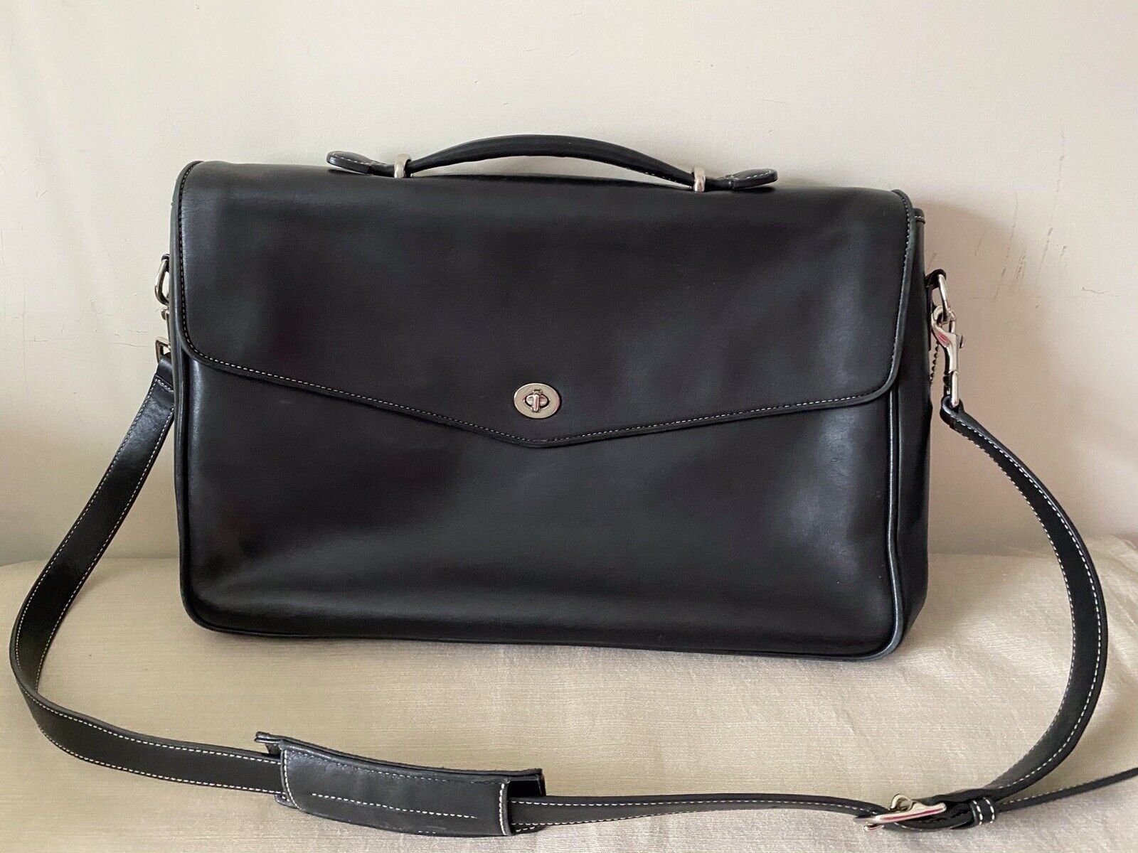 COACH Black Lexington Leather Messenger Laptop Briefcase Travel Tote Bag 6457