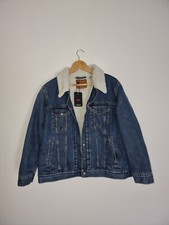 New Womens Levis Mid Wash Blue Corduroy Sherpa Fleece Trucker Jacket Xl Vintage