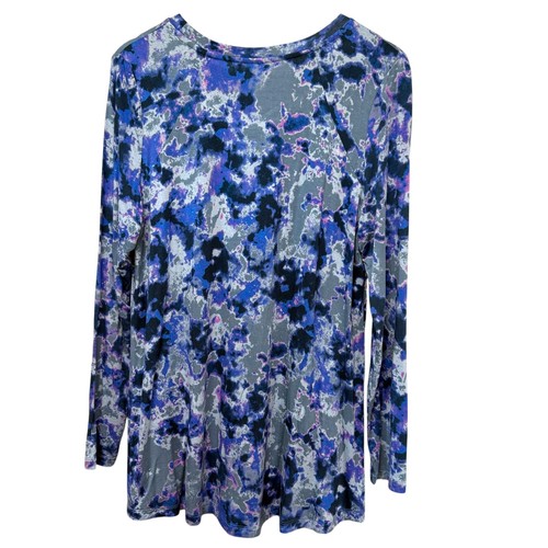 LOGO Lori Goldstein Tunic Tee Medium Blue Gray Tie Dye Long Sleeve Boho NWOT - Picture 5 of 7