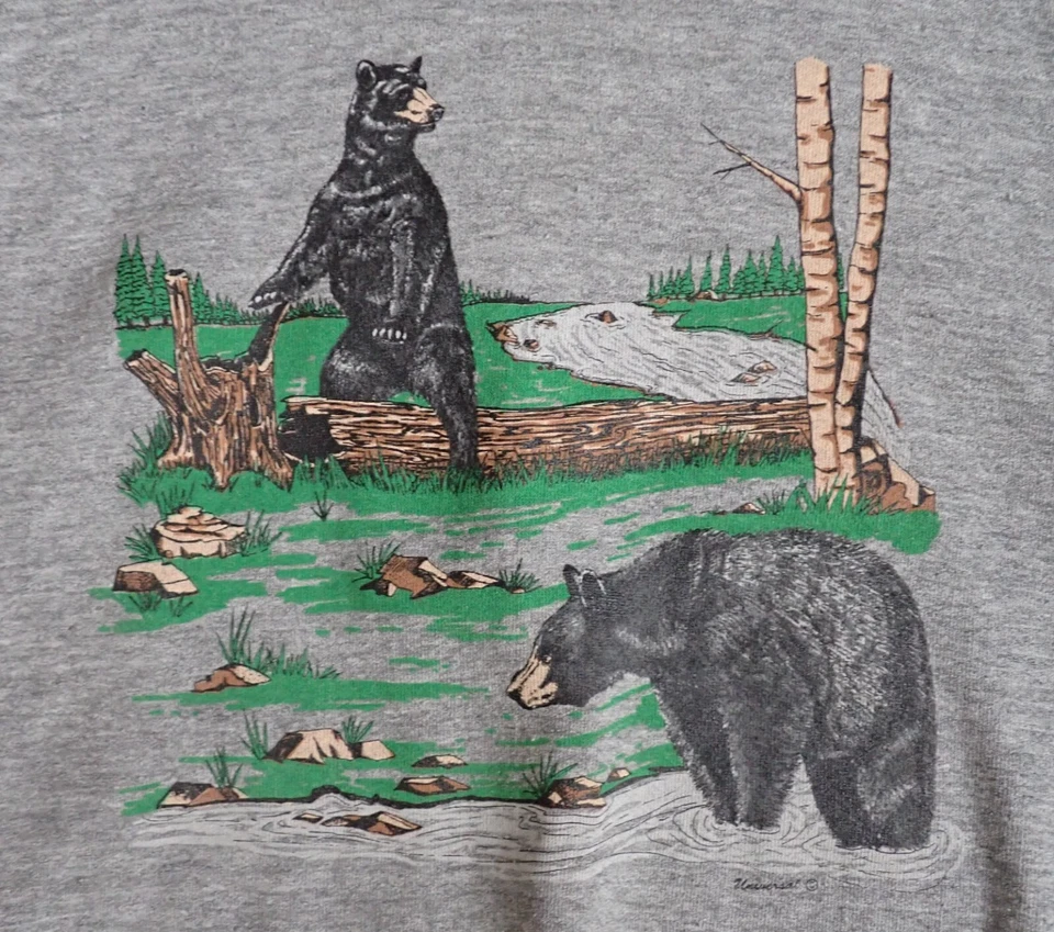Vintage Pullover Sweatshirt  Nature Theme Black Bears XL 46 Jerzees Russell - Image 2 of 4