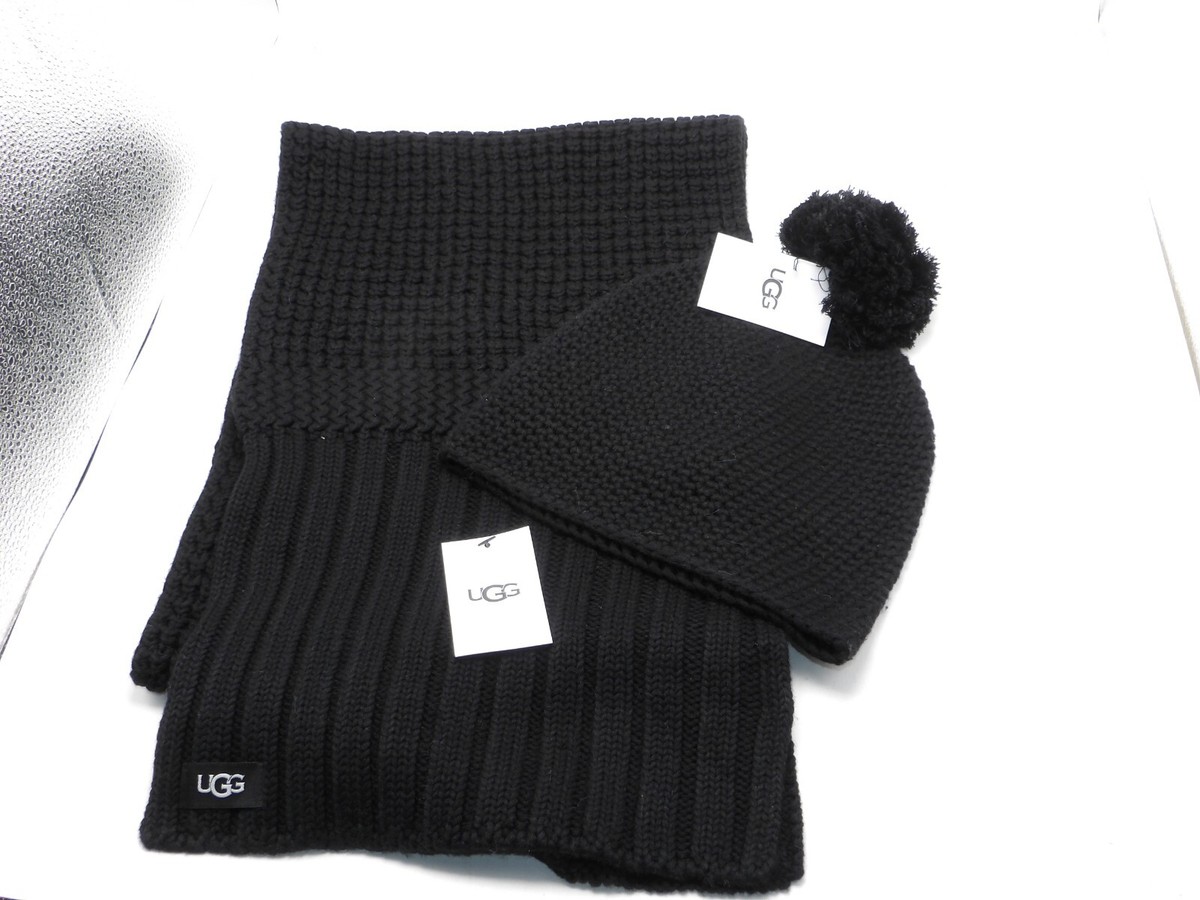 UGG Australia Winter Beanie Hat and Scarf Set SUPER SOFT Black One