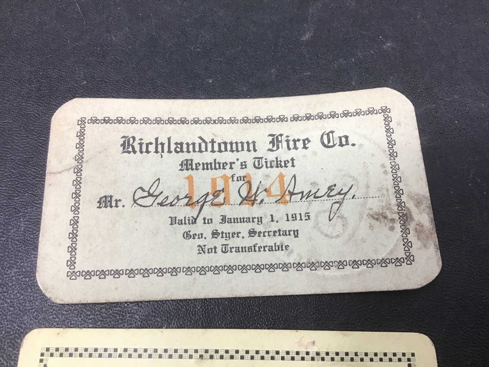 Richlandtown PA Fire Co 1914/ 1915 Membership Card Lot Fire Fighting Bucks Co PA