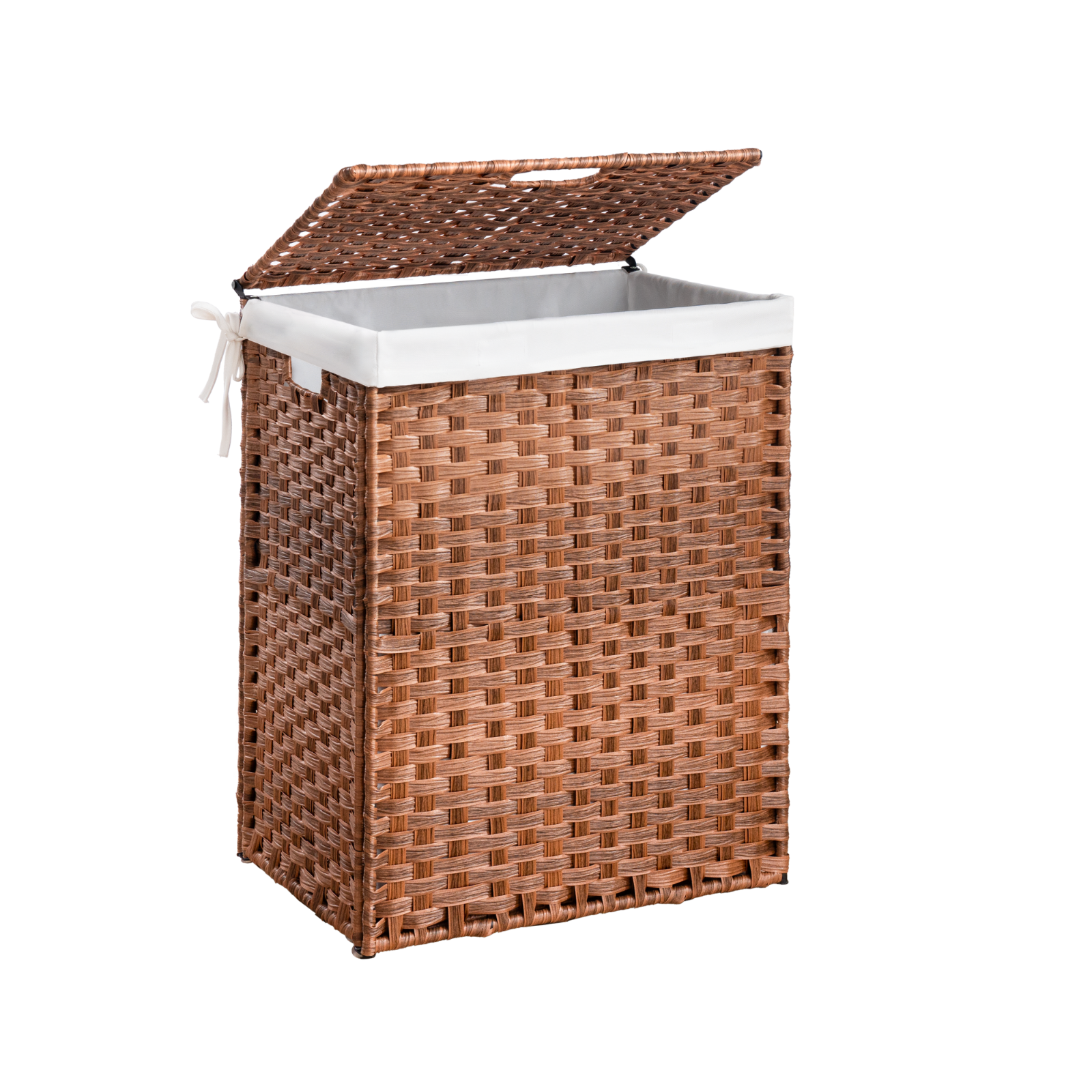 PE Rattan Laundry Hamper with Lid and Powder Coating Frame, 100L, Brown-image