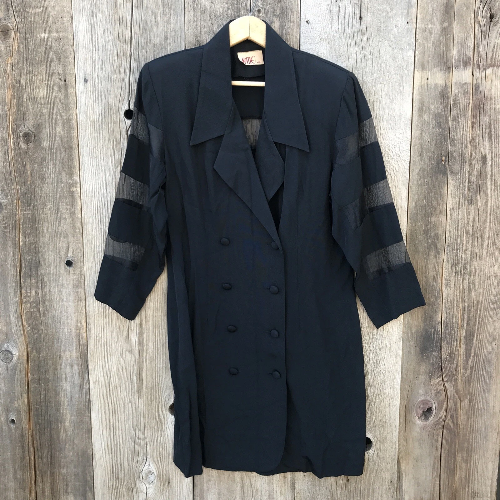 Vintage 80s-90s Sheer Paneled Double Breasted Blazer Dress, Large